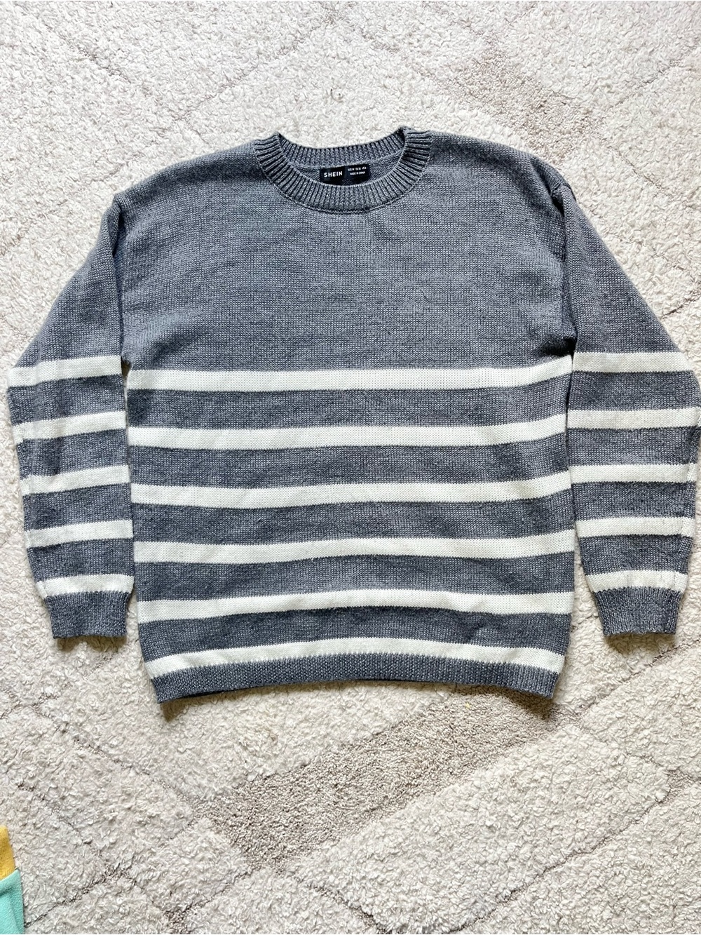 Gray & White Striped Crewneck Sweater